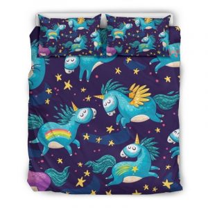 Night Star Unicorn Pattern Print Duvet Cover and Pillowcase Set Bedding Set