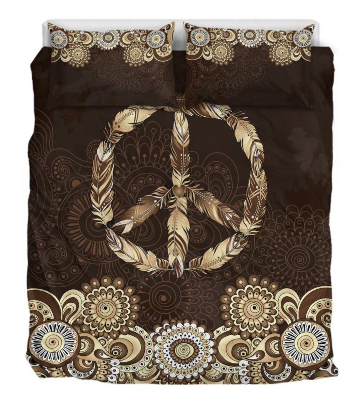 Peace Mandaka Dark Brown Duver Duvet Cover and Pillowcase Set Bedding Set