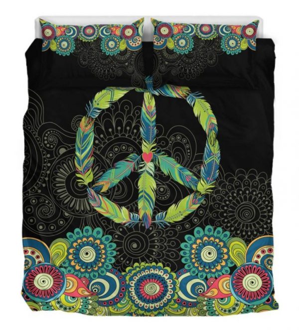 Peace Mandala Black Duver Duvet Cover and Pillowcase Set Bedding Set