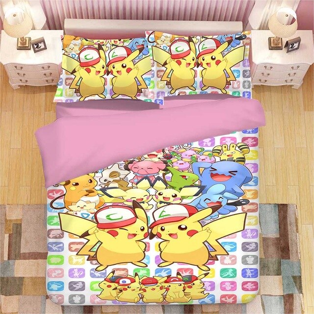 Pikachu Pokemon 2212 Duvet Cover and Pillowcase Set Bedding Set