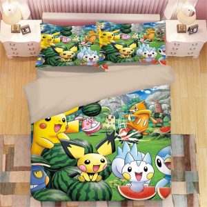 Pikachu Pokemon 2214 Duvet Cover and Pillowcase Set Bedding Set