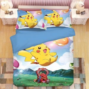 Pikachu Pokemon 2215 Duvet Cover and Pillowcase Set Bedding Set