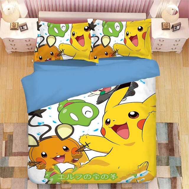 Pikachu Pokemon 2213 Duvet Cover and Pillowcase Set Bedding Set