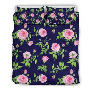 Pink Rose Floral Flower Pattern Print Duvet Cover and Pillowcase Set Bedding Set