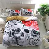 Pink Rose Sugar Skull Duvet Cover and Pillowcase Set Bedding Set 424