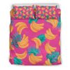 Pink Tropical Banana Pattern Print Duvet Cover and Pillowcase Set Bedding Set