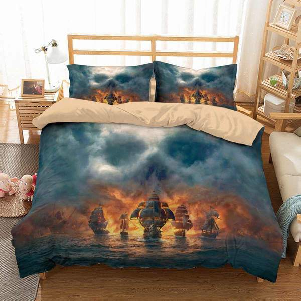 Pirate Ship Duvet Cover and Pillowcase Set Bedding Set