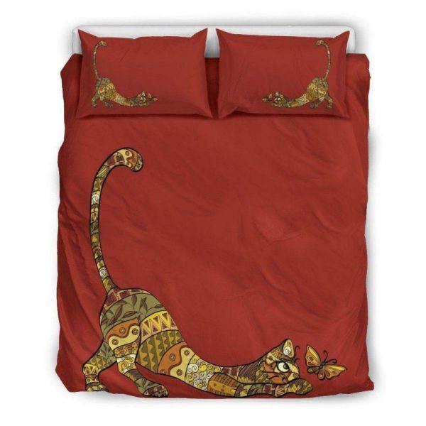 Playful Cat With Abstract Duvet Cover and Pillowcase Set Bedding Set