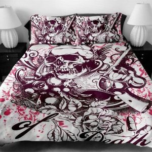 Plum Death Skull Duvet Cover and Pillowcase Set Bedding Set 425