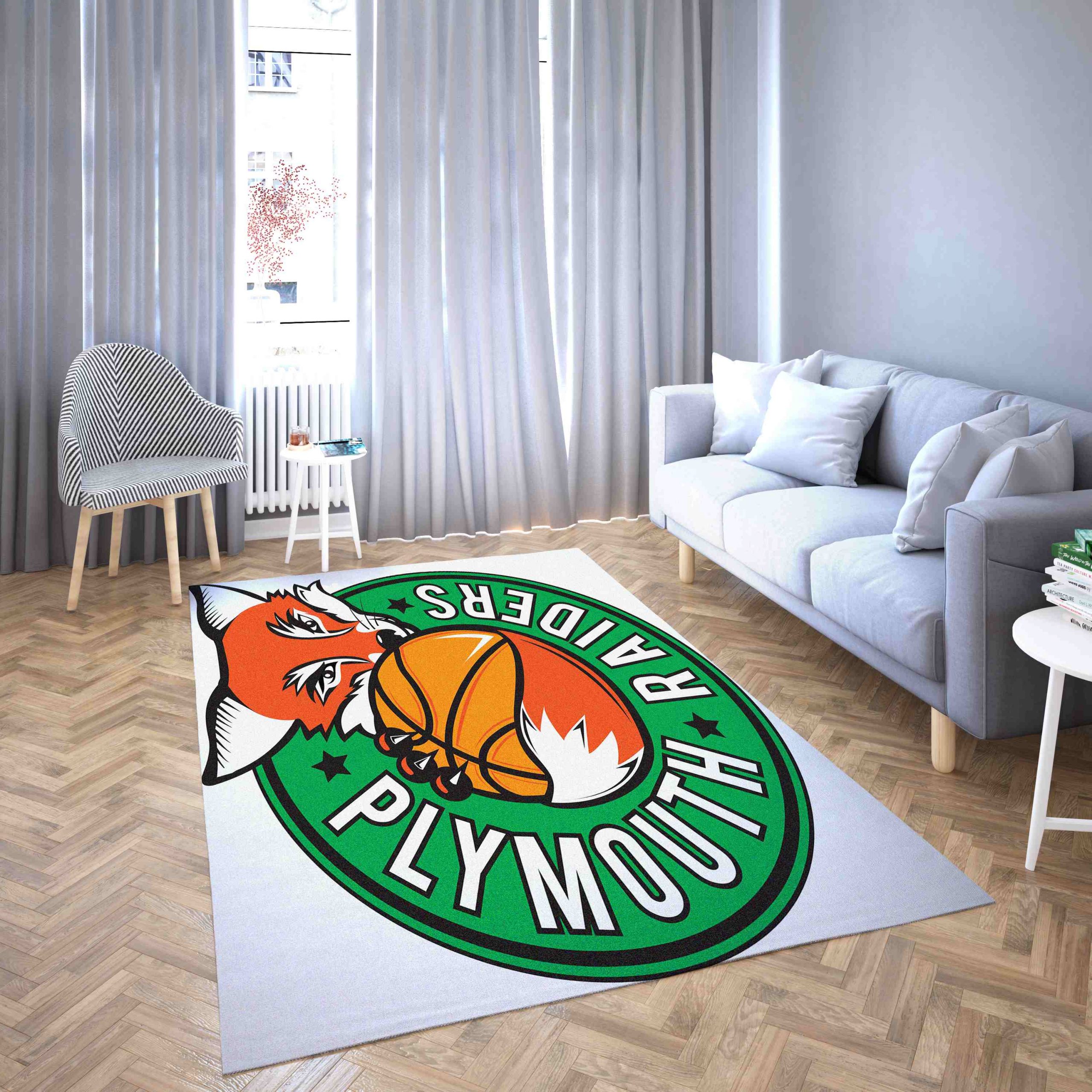 Plymouth Raiders Basketball Club Logo Green Elipse Brilliant Carpet Living Room Rugs