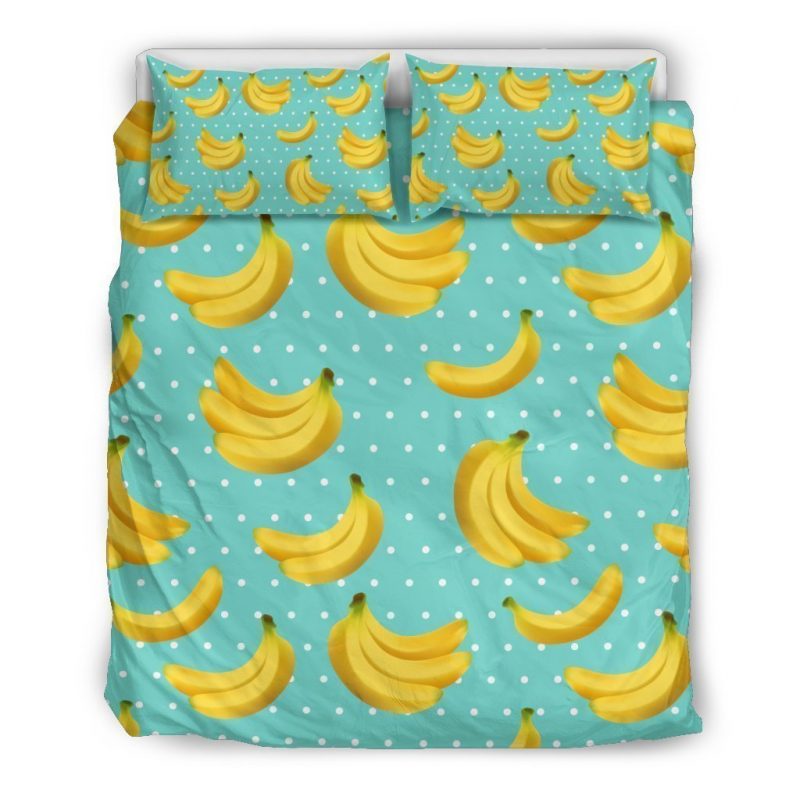 Polka Dot Banana Pattern Print Duvet Cover and Pillowcase Set Bedding Set