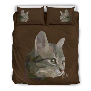 Polygonal Brown Cat Duvet Cover and Pillowcase Set Bedding Set