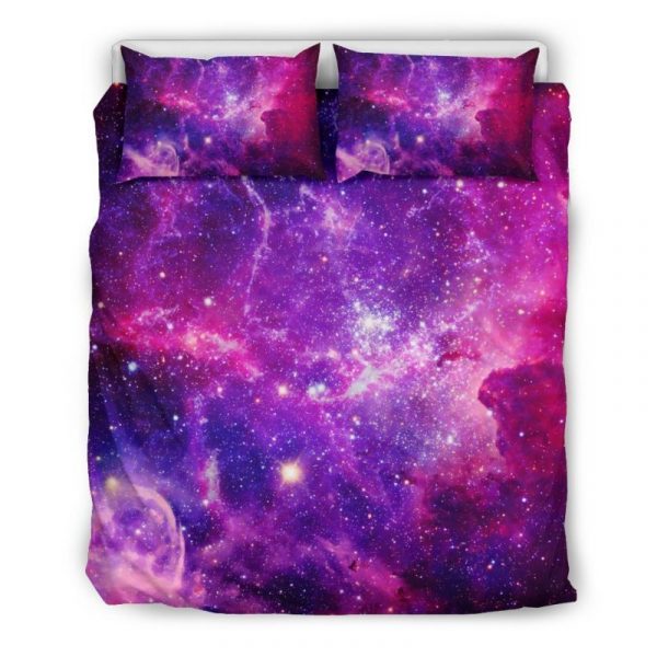 Purple Bursting Galaxy Space Print Duvet Cover and Pillowcase Set Bedding Set