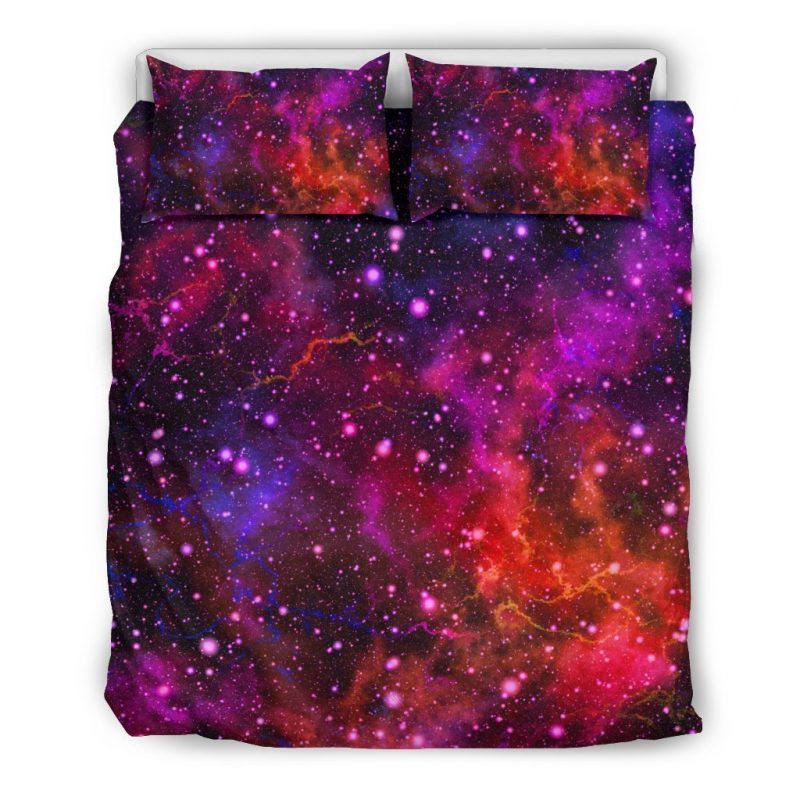 Purple Dark Galaxy Space Print Duvet Cover and Pillowcase Set Bedding Set