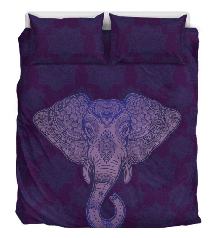 Purple Elephant Lotus Duver Duvet Cover and Pillowcase Set Bedding Set