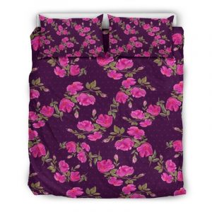 Purple Floral Flower Pattern Print Duvet Cover and Pillowcase Set Bedding Set