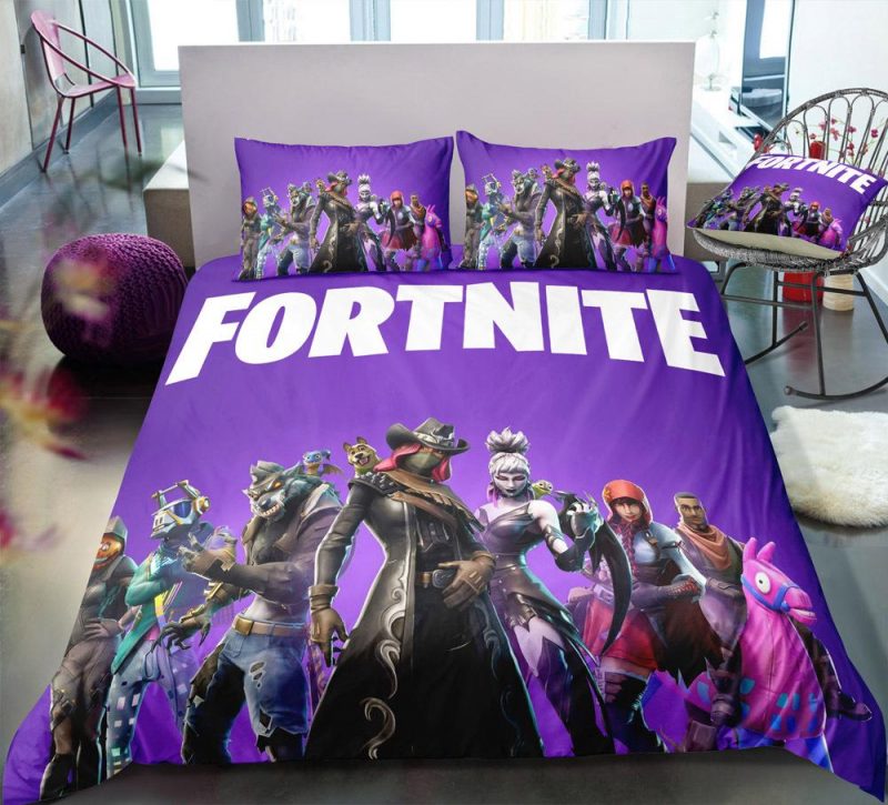 Purple Fortnite Gamer Duvet Cover and Pillowcase Set Bedding Set