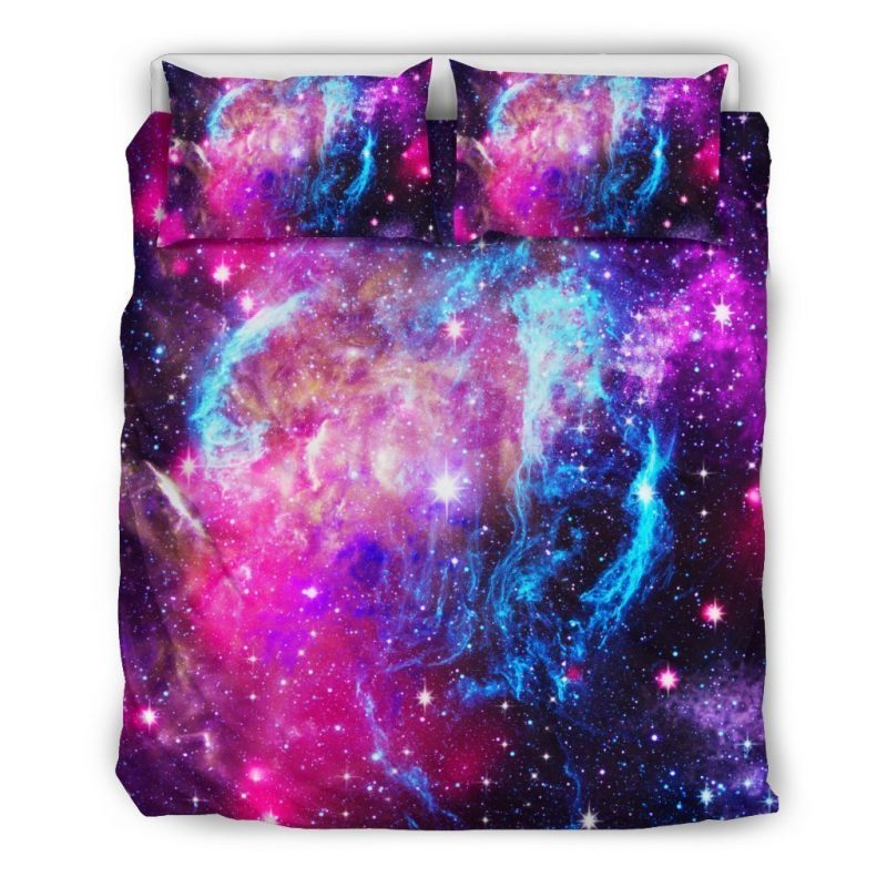 Purple Galaxy Space Blue Stardust Print Duvet Cover and Pillowcase Set Bedding Set