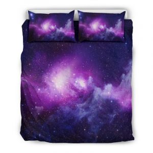 Purple Starfield Galaxy Space Print Duvet Cover and Pillowcase Set Bedding Set