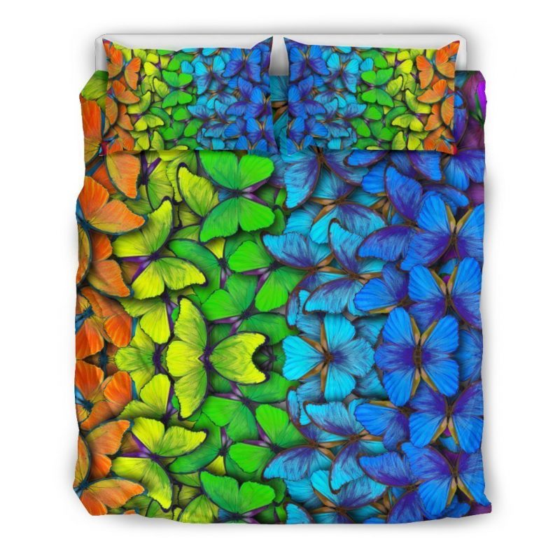 Rainbow Butterfly Pattern Print Duvet Cover and Pillowcase Set Bedding Set