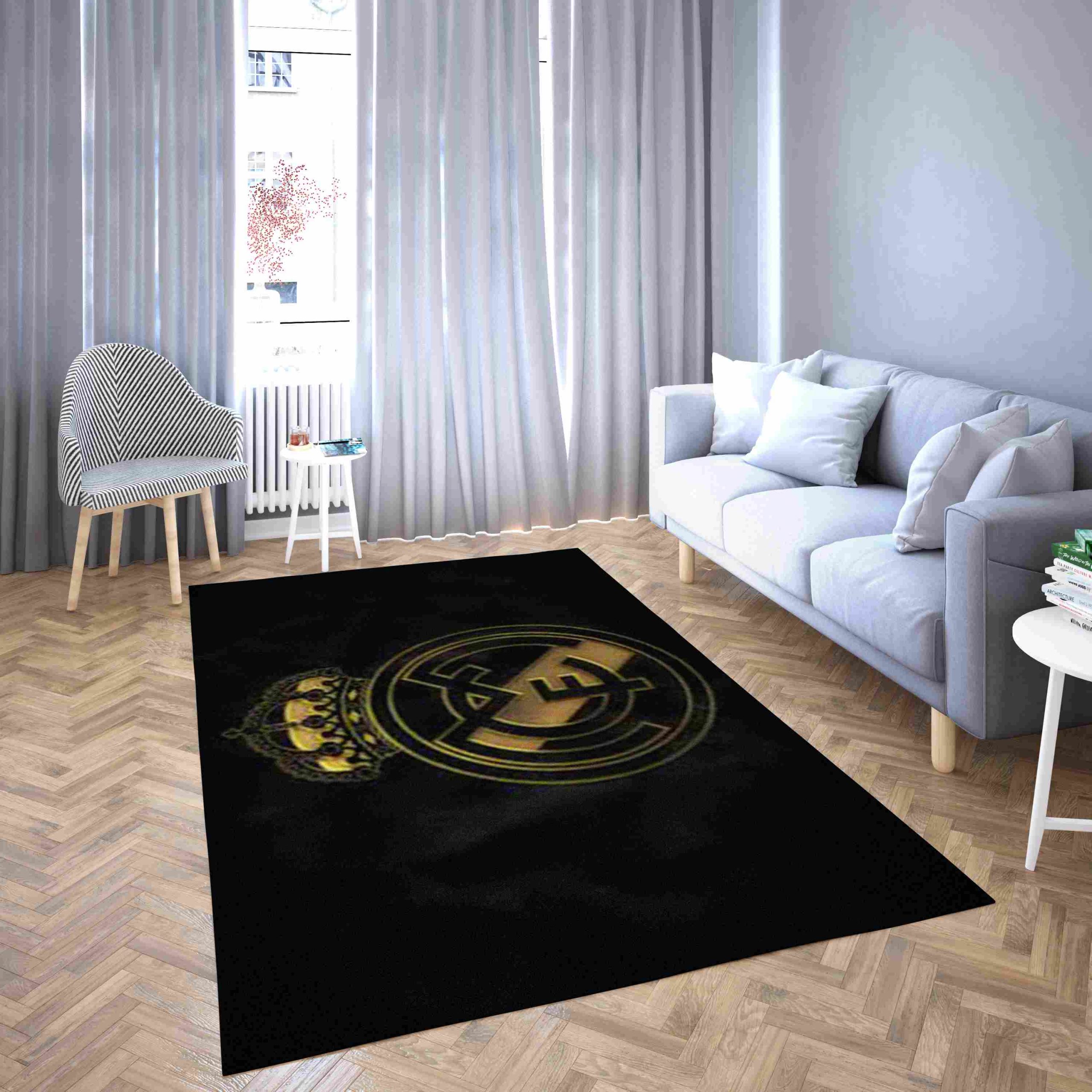 Real Madrid Mysterious Black Football Club Carpet Living Room Rugs