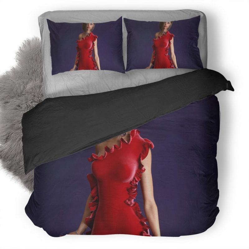 Red Dress Girl Cgi 9D Duvet Cover and Pillowcase Set Bedding Set