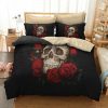 Red Rose Skull Duvet Cover and Pillowcase Set Bedding Set 433