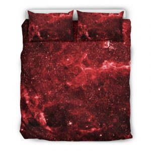 Red Stardust Universe Galaxy Space Print Duvet Cover and Pillowcase Set Bedding Set