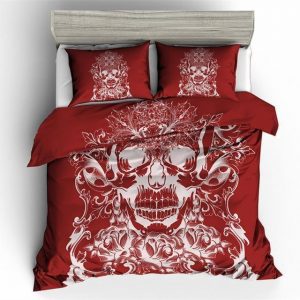 Red Sugar Skull Duvet Cover and Pillowcase Set Bedding Set