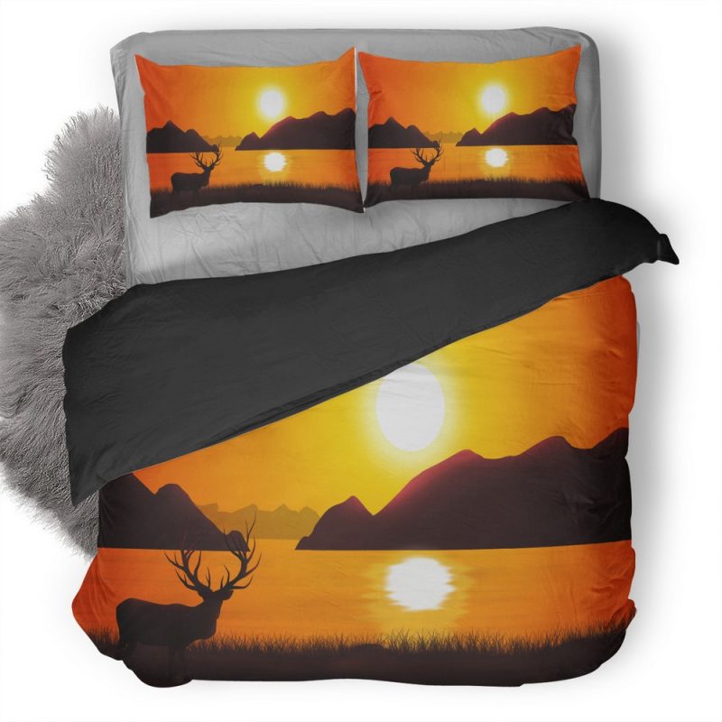 Reindeer Landscape Scenery Us Duvet Cover and Pillowcase Set Bedding Set