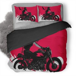 Retro Rider On A Bike Sun Ov Duvet Cover and Pillowcase Set Bedding Set