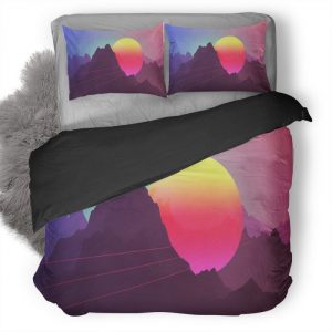 Retrowave 3 Dimensional Artwork Neon Oceanchrome Eb Duvet Cover and Pillowcase Set Bedding Set