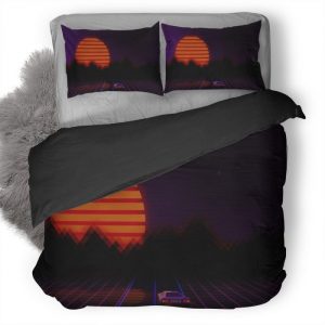 Retrowave City Artistic Car Artwork G5 Duvet Cover and Pillowcase Set Bedding Set