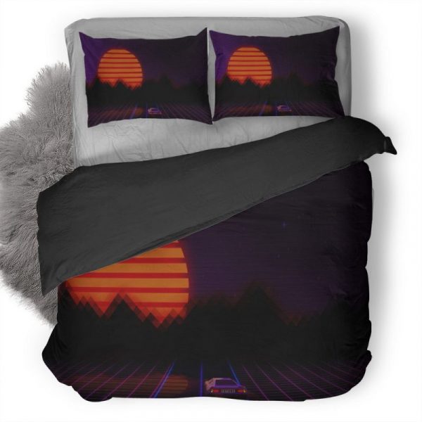 Retrowave City Artistic Car Artwork G5 Duvet Cover and Pillowcase Set Bedding Set