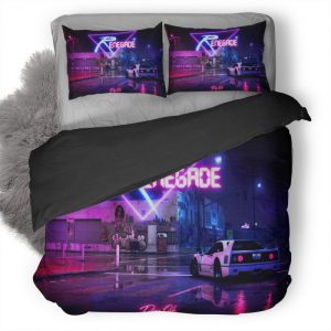 Retrowave Cyberpunk Car A6 Duvet Cover and Pillowcase Set Bedding Set