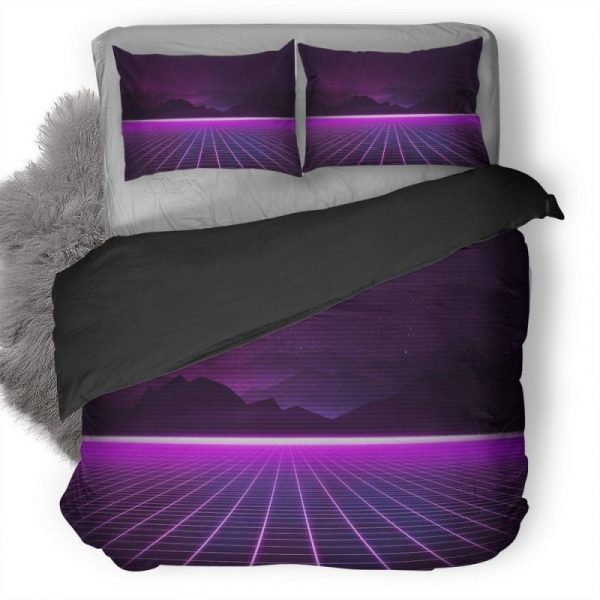 Retrowave Grid Mountain Pb Duvet Cover and Pillowcase Set Bedding Set