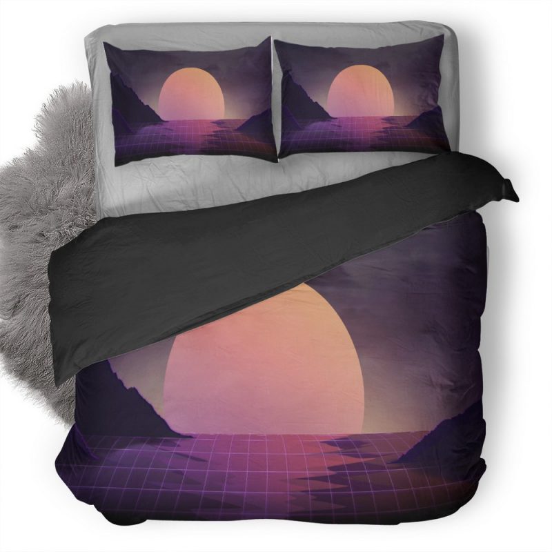 Retrowave Moon Au Duvet Cover and Pillowcase Set Bedding Set