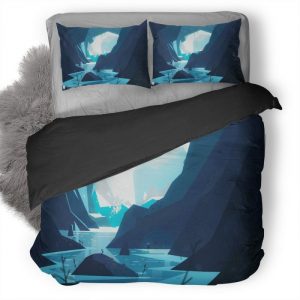 Rock River Sky Artwork Landscape Eyes Ei Duvet Cover and Pillowcase Set Bedding Set