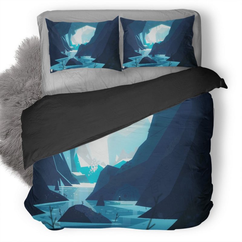 Rock River Sky Artwork Landscape Eyes Ei Duvet Cover and Pillowcase Set Bedding Set