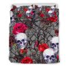 Rose Branch Skull Pattern Print Duvet Cover and Pillowcase Set Bedding Set