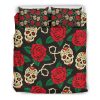 Rose Flower Sugar Skull Pattern Print Duvet Cover and Pillowcase Set Bedding Set