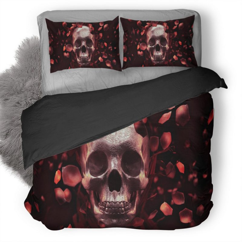 Rose Petal Skull Jj Duvet Cover and Pillowcase Set Bedding Set