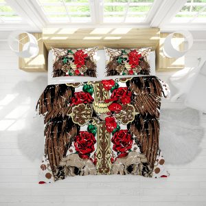 Rose Skull Duvet Cover and Pillowcase Set Bedding Set