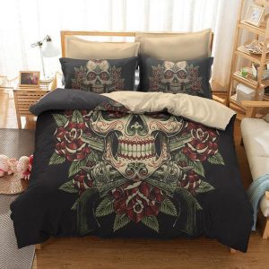 Rose Skull s Sugar Pistol Duvet Cover and Pillowcase Set Bedding Set