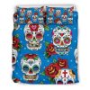 Rose Sugar Skull Pattern Print Duvet Cover and Pillowcase Set Bedding Set