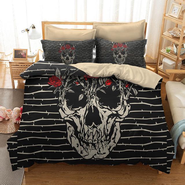 Rose Sugar Skull s Duvet Cover and Pillowcase Set Bedding Set 356