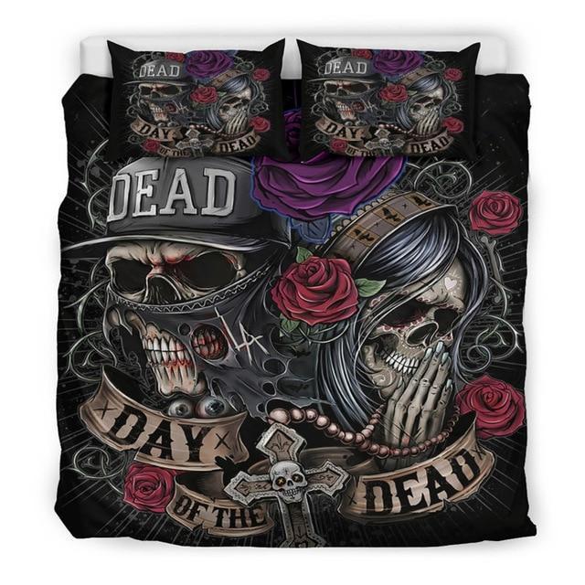 Rose Sugar Skull s Duvet Cover and Pillowcase Set Bedding Set 379