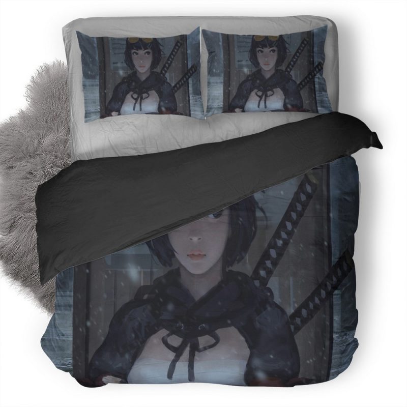 Samruai Katana Warrior Girl If Duvet Cover and Pillowcase Set Bedding Set