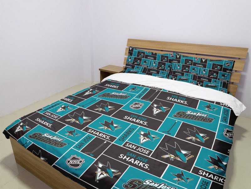 San Jose Sharks Duvet Cover and Pillowcase Set Bedding Set 1006