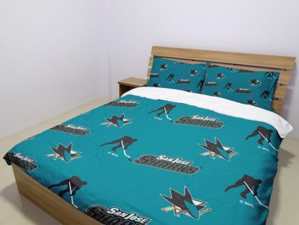 San Jose Sharks Duvet Cover and Pillowcase Set Bedding Set 986